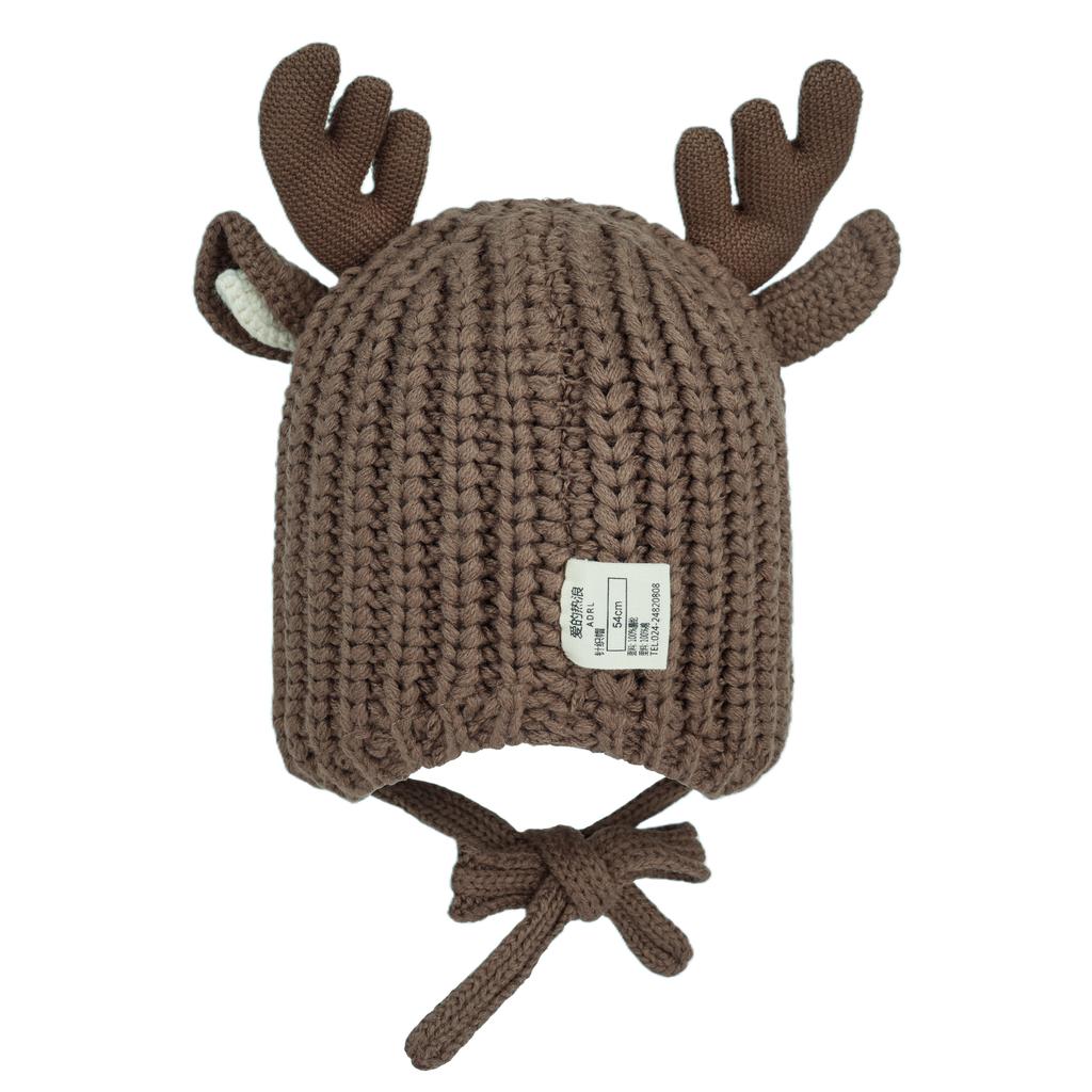 Ready to Ship Christmas 3D Embroidered Cute Deer Beanies Soft Slouchy Winter Knit Hat Warm Cap Kids