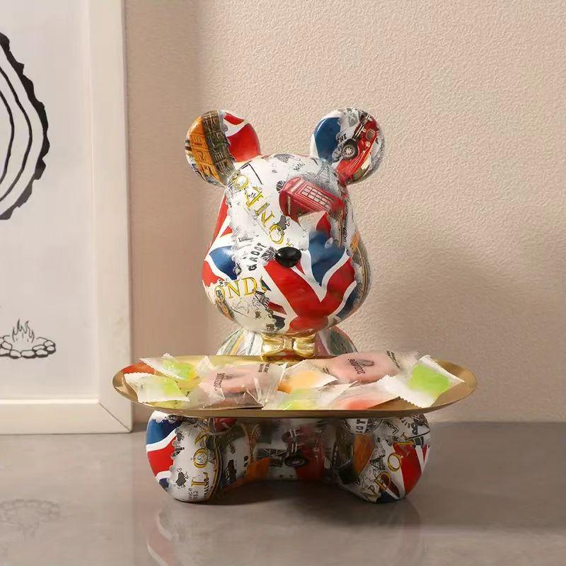 18.5cm Graffiti New Bear Figurine Home Decoration Animal Statue Keys Storage Shelf Modern Room Sculpture Table Decor  Statues
