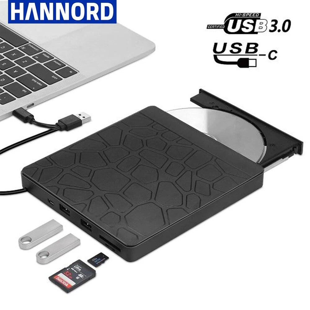 External Drive USB 3.0/Type-C Slim External DVD RW CD Writer Drive Burner Reader Player Optical Drives With SD/TF & USB3.0 Slots
