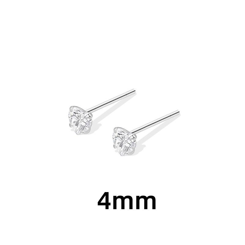 

925 Silver 4/5/6MM Zircon heart Stud Earrings for Women Fine Jewelry Light luxury Allergy Minimalist Accessories