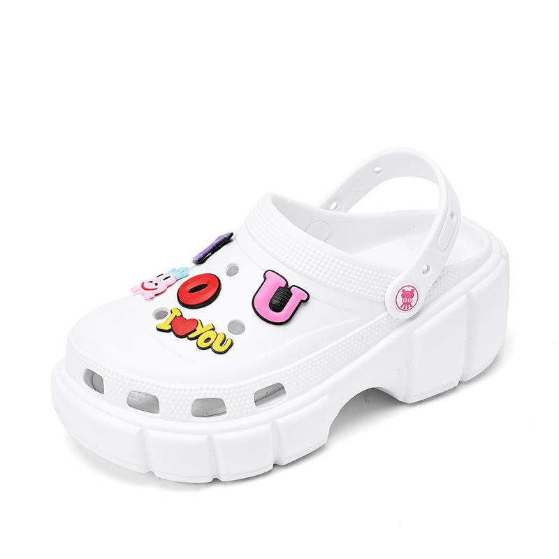 2025 new heightening hole shoes women's sandals wear platform fashion bag head slippers summer high heel sandals tide