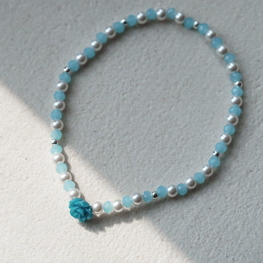 925 Silver Rose Rondelle Pearl Silver Ball Silver Bracelet