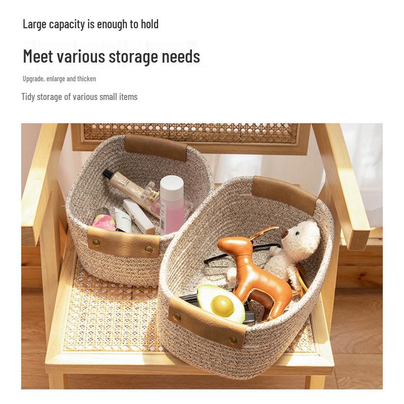 Coș de depozitare pliabil din frânghie de bumbac cu mânere - Organizator de birou pentru cosmetice și diverse