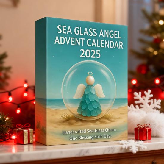 Sea Glass Angel Arrival Calendar 24 Day Countdown Box Unique Window Design Christmas Holiday Decoration for Kids Rooms