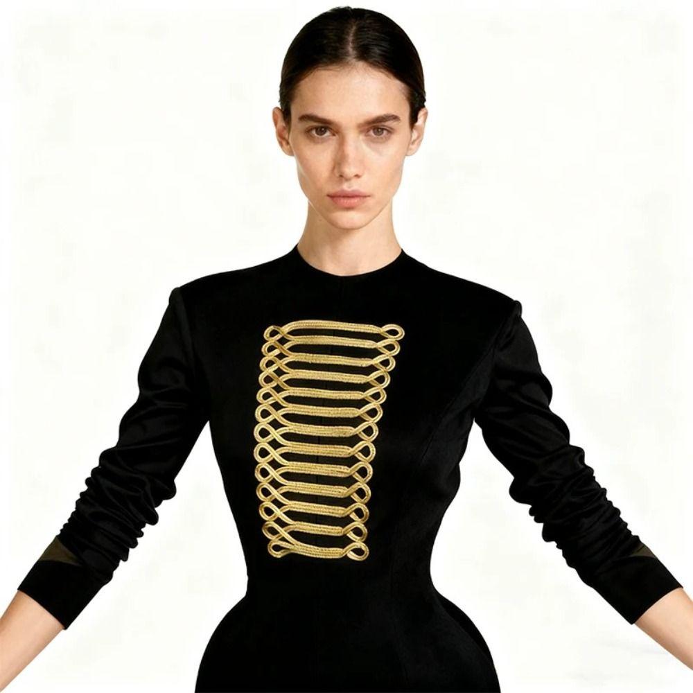 Large Size Clothing Applique Gold Cord Clothing Applique Patches Neckline Embellishment