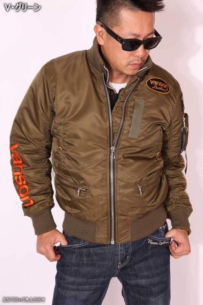 Flying Star Embroidery Flight Jacket V Green L [Vanson] MA-1 NVJK-702