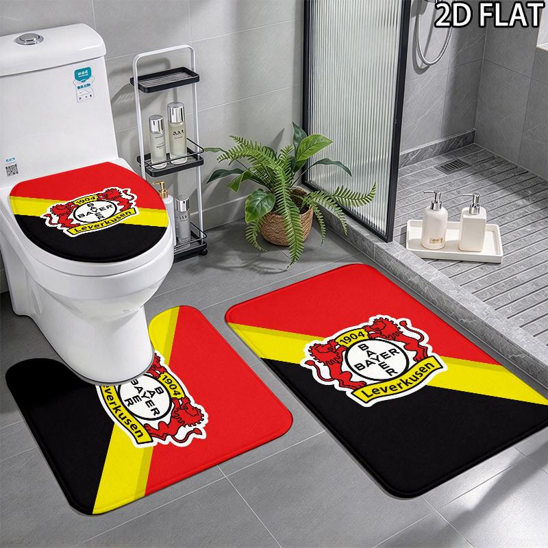 Bayer 04 Leverkusen Pattern 3Pcs Bathroom Rug Set, Non Slip Absorbent Bath Mat, Contour Mat & Toilet Lid Cover, Bathroom Decor