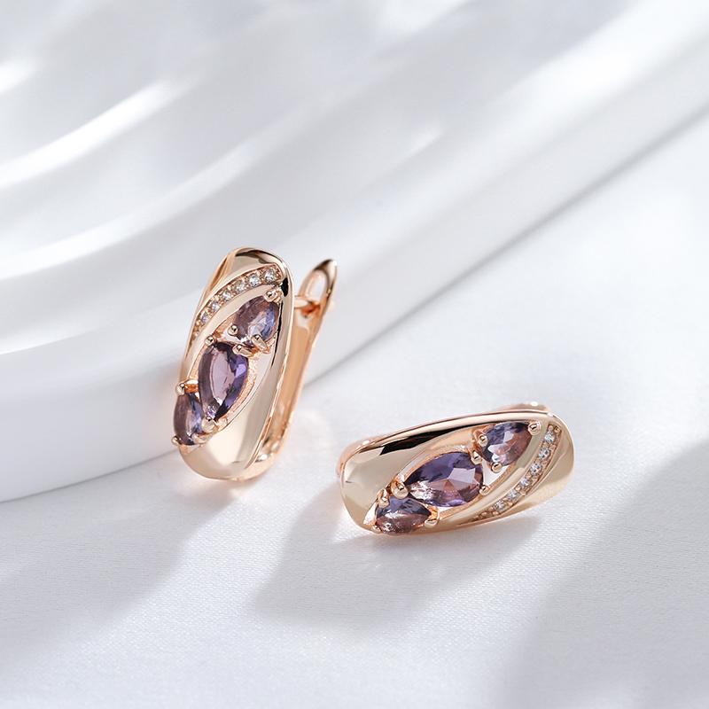Ovale hohle Match-Lila-Zirkon-geometrische Ohrringe für Frauen, Goldfarbe, Vintage-Schmuck, Party-Zubehör