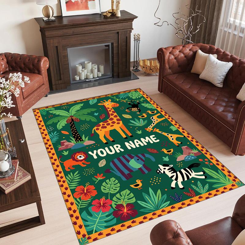 Animals Theme Crystal Velvet Floor Rug Personalized Custom Name Text Warm Carpet Home Decoration