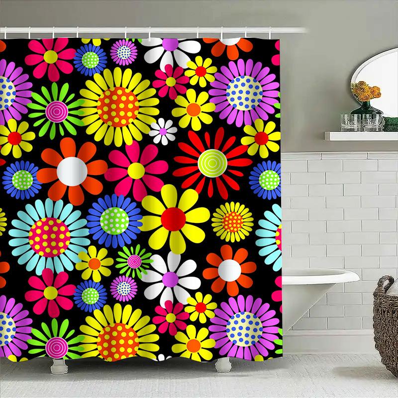 Cortina de Ducha Floral Brillante Decoración de Baño Moderna Para Hogar Cocina Baños Tela de Flores Colorida Colgante de Pared Impermeable Cort