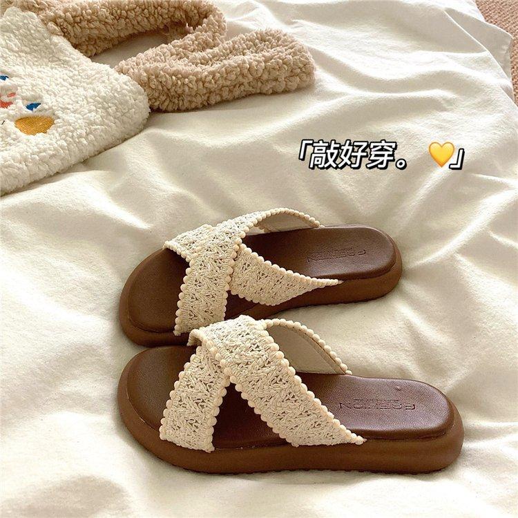 

Bohemian island style French gentle platform slippers women wear non-slip beach slippers in summer 40