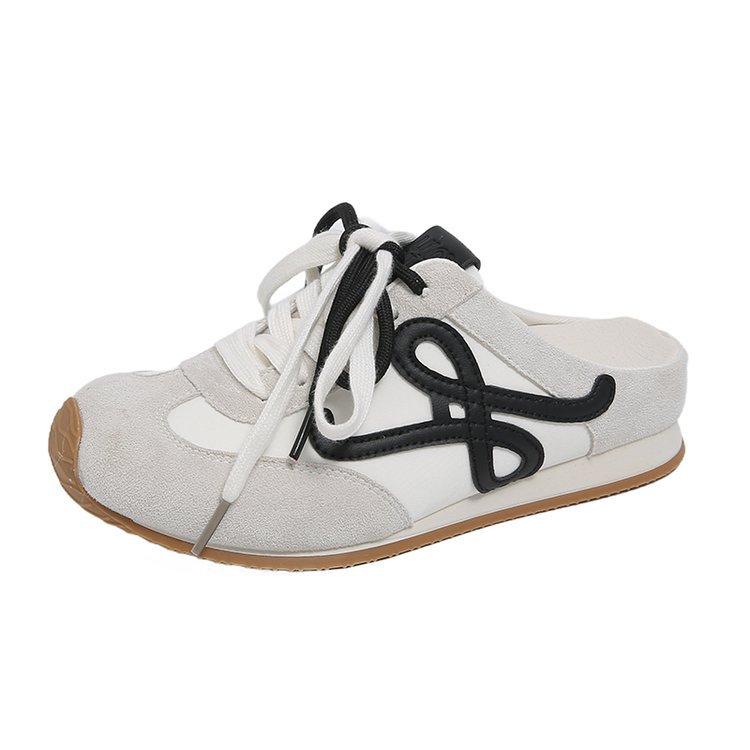 

So easy to wear~ Korean version ins super fire small crooked head retro moral training shoes half slippers female lazy Forrest Gump shoes cool slipp 40 бежевый