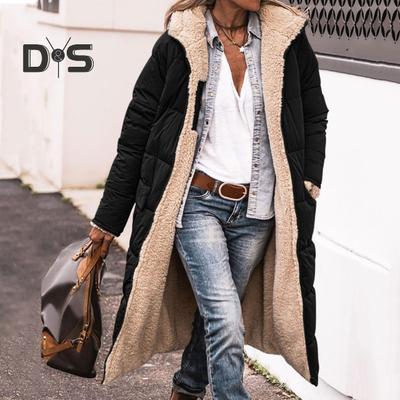 Wintermantel für Damen mit Kapuze und Seitentaschen, doppelseitig, tragbare Jacke, schmale Passform, mittellang, Reißverschluss, gepolstert, Outdoor-Oberbekleidung für den Alltag