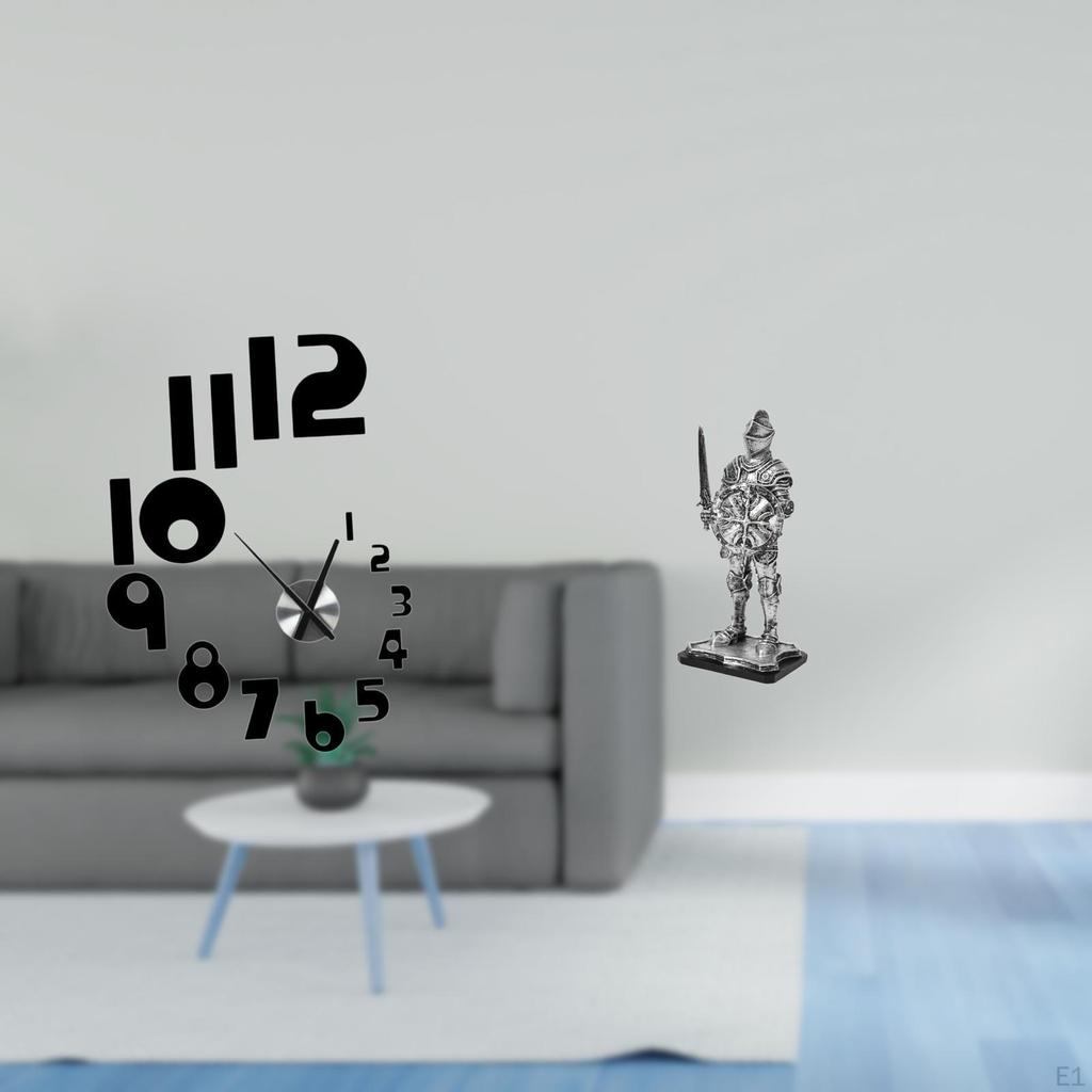 Creative 3D Wall Clock Sculpture with Vintage Knight Figure Stylish Arabic Numbers Decor for Office