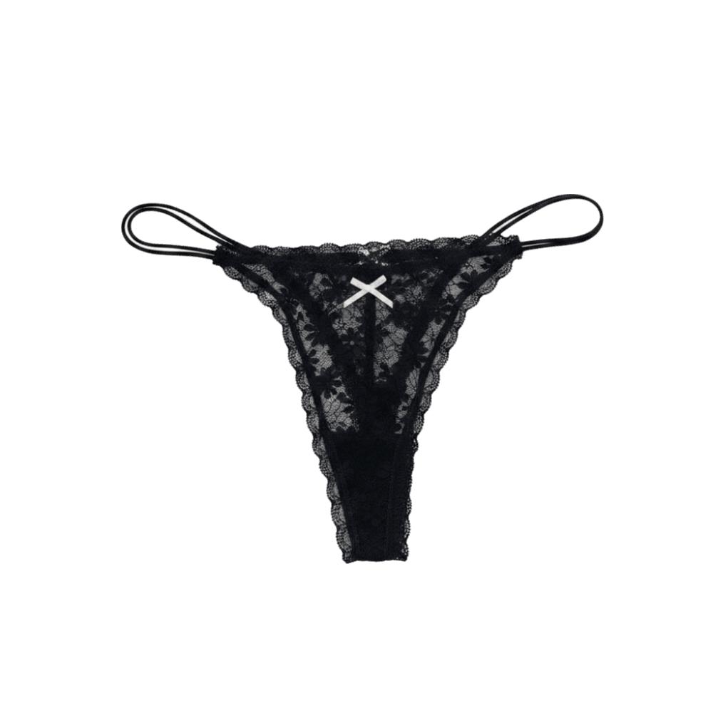 Transparent Lace Thong Women Sweet Style Thin Strap Seamless Underwear Panties Hollow Out Lace Bow Underpants Daily Wear