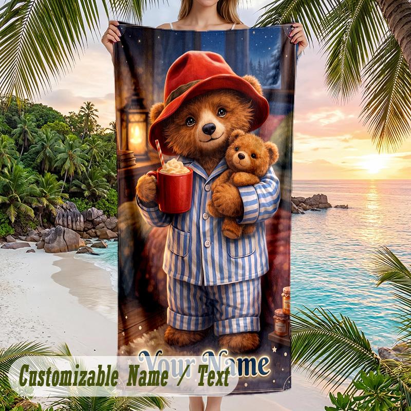 Paddington Beach Towel, Personalized Custom Text, Quick Dry Soft Large Towel For Swimming Pool Travel