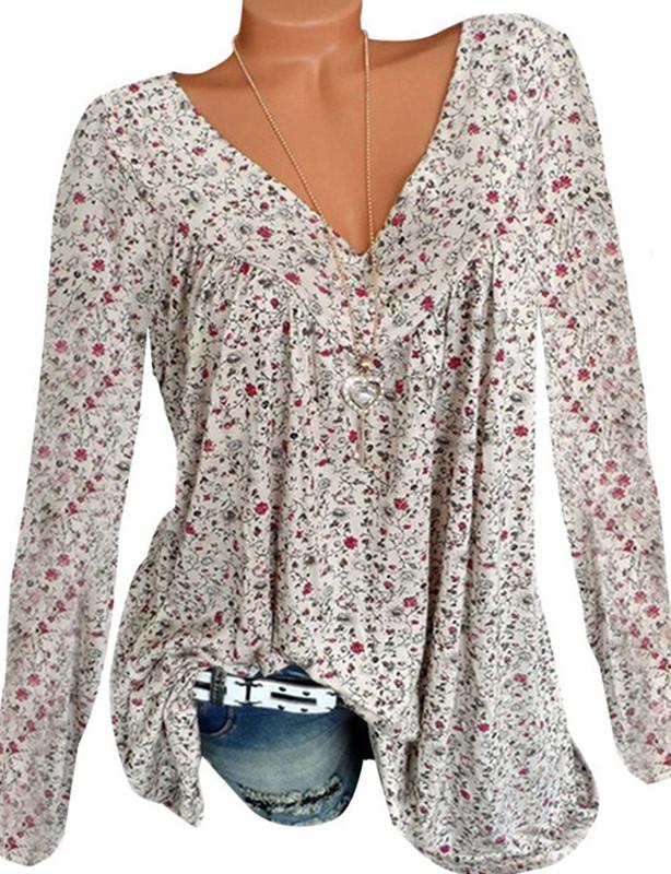 Buy Women's Fashion Long Sleeve V Neck Floral Print T Shirt Casual Tops ...