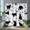 1Pc Black Shower Curtain With Cat Silhouette And Starry Sky Pattern, Made Of Polyester Fabric, Suitable For Bathroom Dcor.