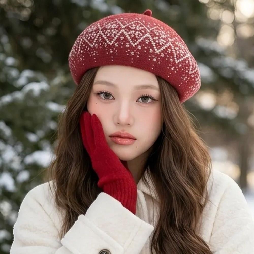 Keep Warm Beret Hat Retro Pattern Kintted Hat Retro Fashion Hat Autumn