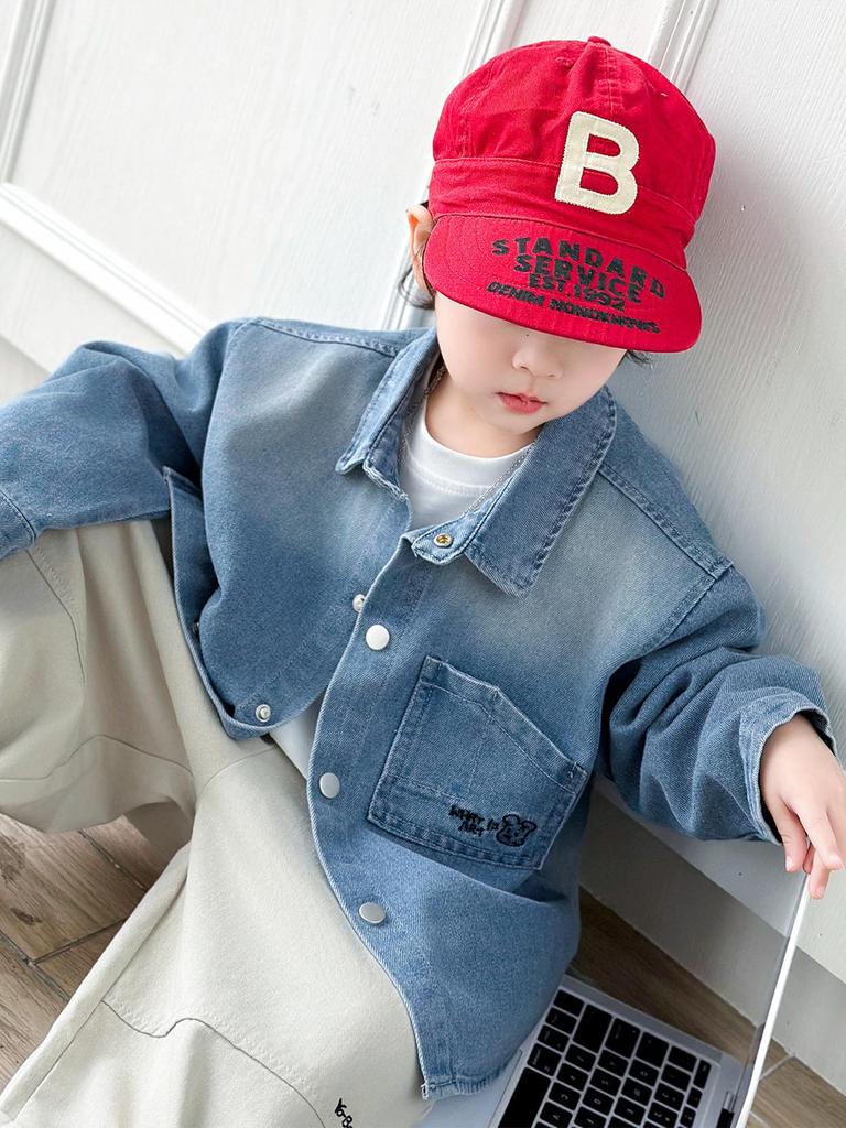 Children's 2026 Boys' Denim Jacket - Korean Style Long Sleeve Retro Lapel, Spring/Autumn Fashion.