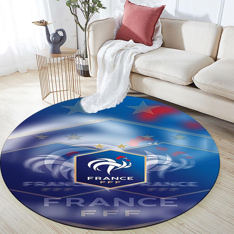 France Football Logo Round Rug, Non Slip Washable Circular Carpet For Living Room Bedroom Playroom, Sports Fan Decor, Holiday Birthday Gift