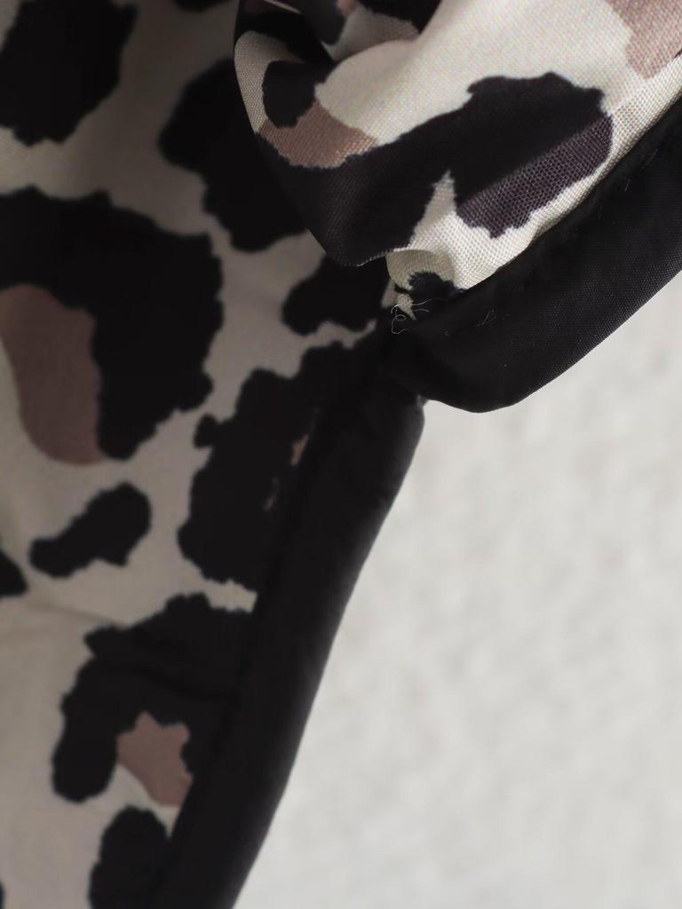 2025 H/W Damen Baumwollmantel mit geripptem Kragen und dreifarbigem Leopardenmuster-Futter (B88786)