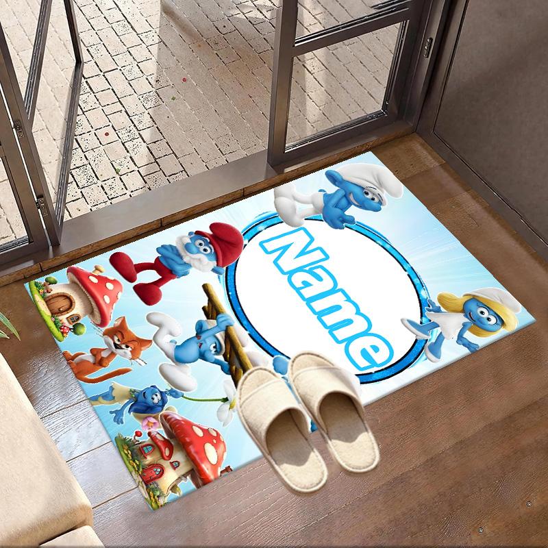 Custom Name Personalized Blue Smurfs Print Carpet, Versatile Home Decor Rug, for Playroom, Apartment, Balcony, Entryway, Hallway Gift