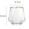 2pcs Set 11OZ Creative Stylish Rolling Golden Edged Glasses Transparent Hexagonal Glass for Home Bar Club Restaurant Water Cups