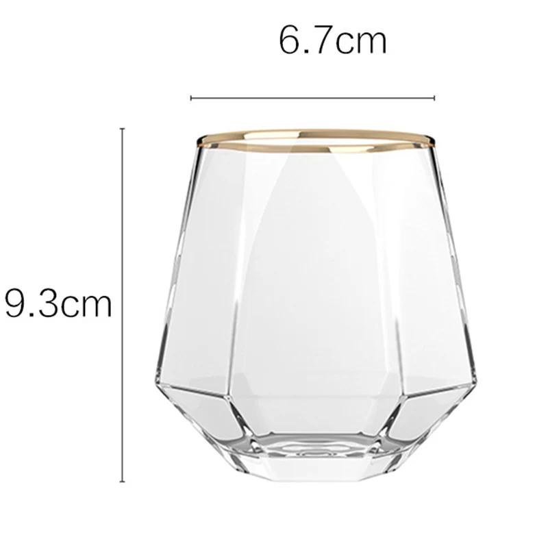 2pcs Set 11OZ Creative Stylish Rolling Golden Edged Glasses Transparent Hexagonal Glass for Home Bar Club Restaurant Water Cups