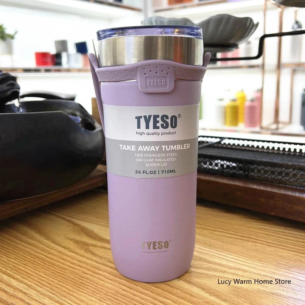 TYESO Tasse Thermo-Edelstahl-Kaffeetasse, Doppel-Thermosflasche, Isolierflasche, isolierte Reise-Auto-Bierbecher mit Strohhalm