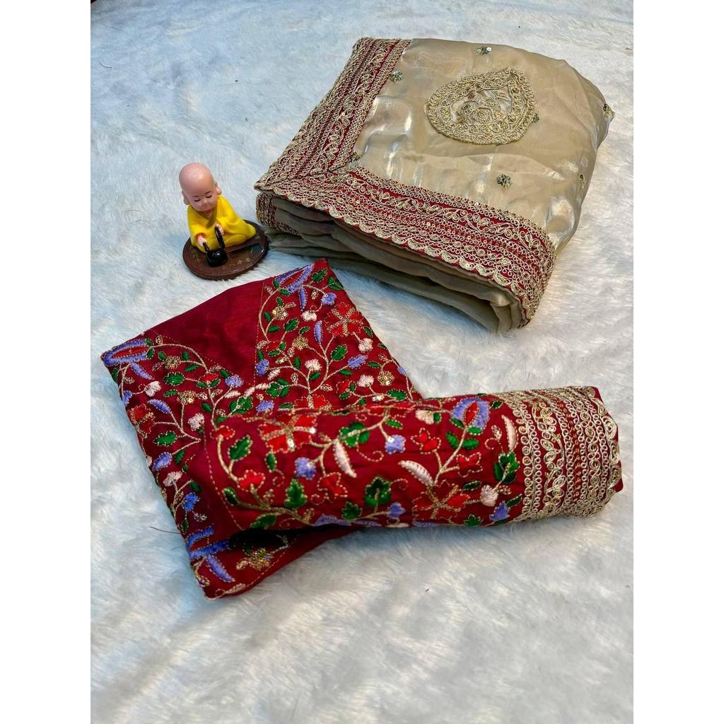 Premium stoff 3mm broderi arbeid blonderkant med 5 mm paljett butti med jati Dori arbeid saree