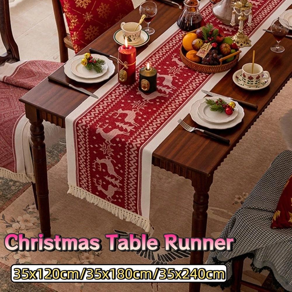 Rectangle Christmas Table Runner Red Elks Tablecloth Durable Table Cover  Coffee Table