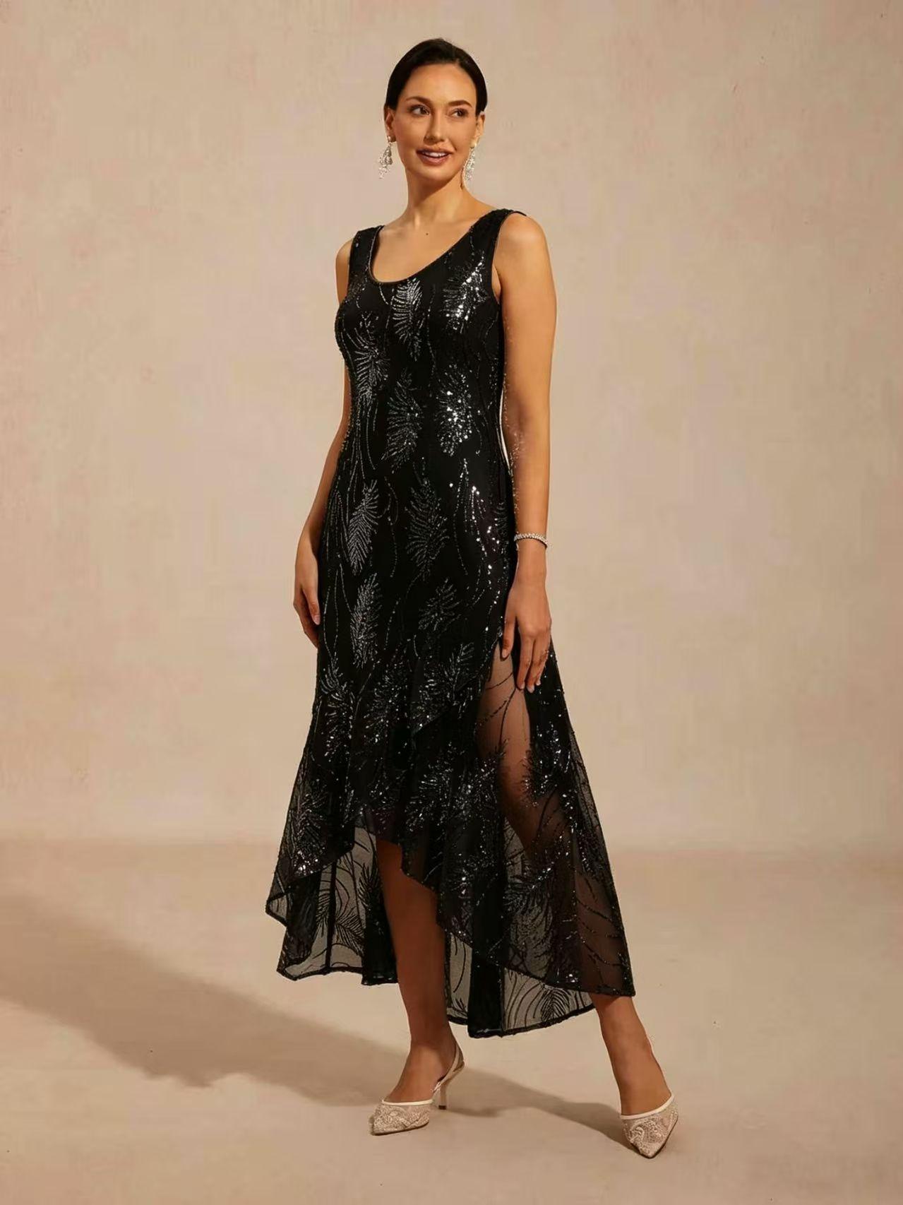 Independent station 2026 summer cross-border European and American high-end sense sleeveless sexy backless mesh split dress dress women S чёрный