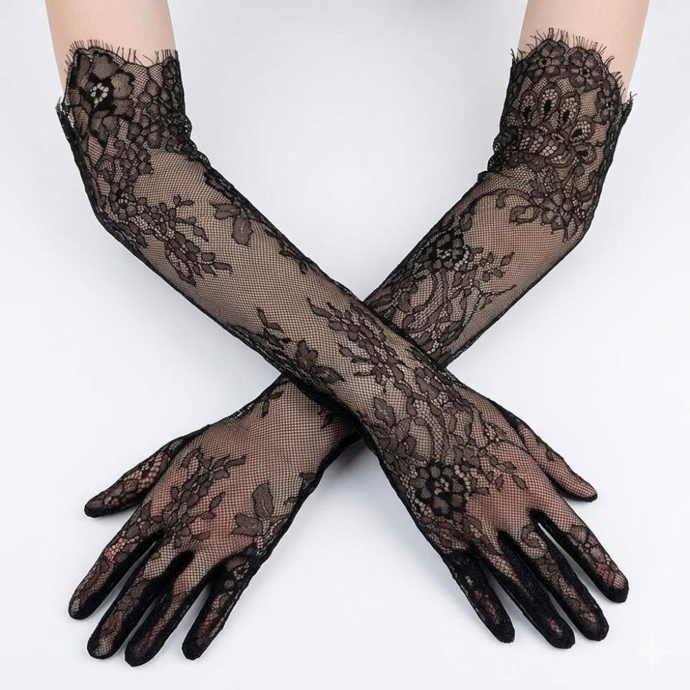 Solid Color Long Gloves Transparent Bridal Gown Accessories Slim Lace Gloves Party