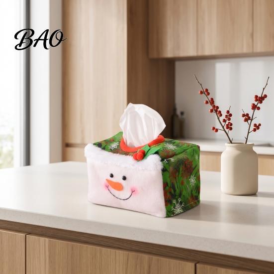 Holiday Desktop Organizer Christmas Tissue Box Cover, Santa Face Napkin Dispenser Sleeve, Non-Woven Fabric Office Table Accessory Holder for