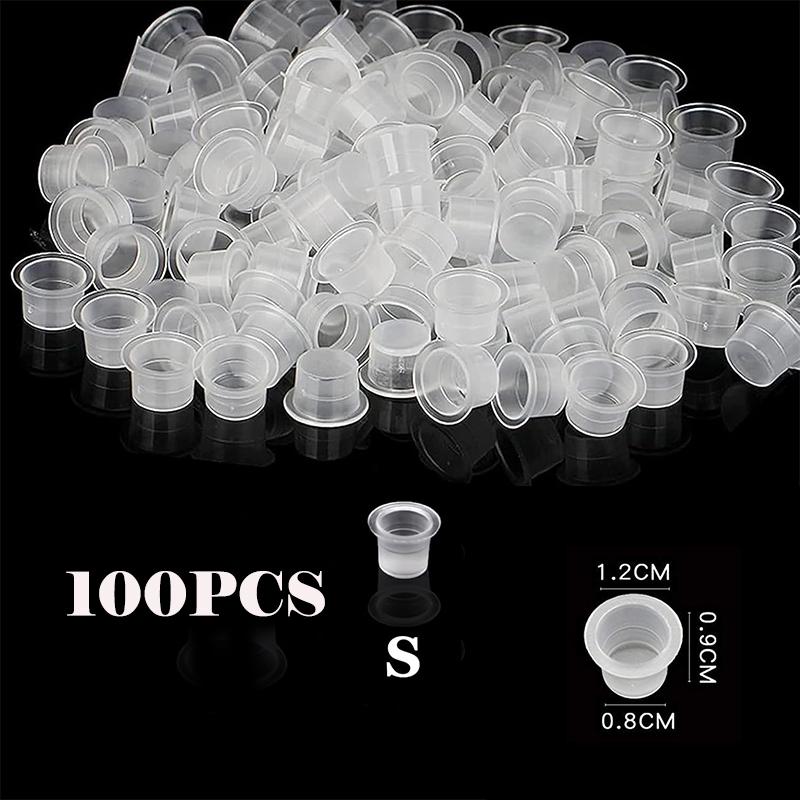 DM 100PCS Disposable Tattoo Ink Cups Plastic Pigment Clear Holder Container Caps Tattoo Permanent Makeup Microblading Supply