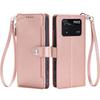 Zipper Pocket Wallet Flip Leather Phone Case for Xiaomi POCO M4 Pro 4G Multi Card Slots Kickstand Cover Wrist Strap