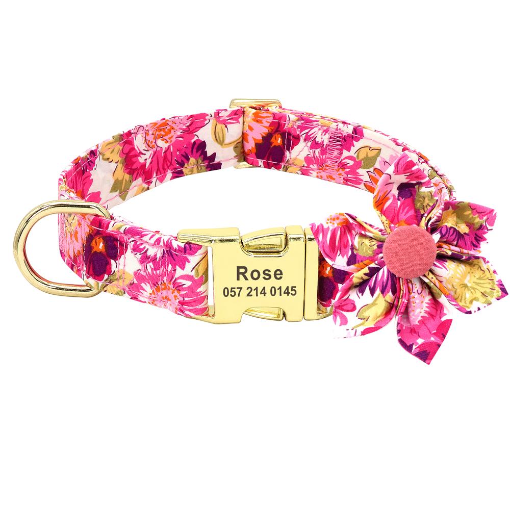 

Personalized Dog Collar and Leash Set Nylon Print Dogs ID Collars Pet Lead Belt Rope Flower Accessories Small Medium Large Dogs S