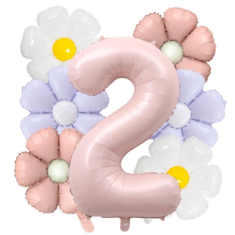 7pcs Matte Finish Daisy Balloon Number Wedding Decor Birthday Party Decoration Aluminum Foil Balloon Baby Shower Decorations