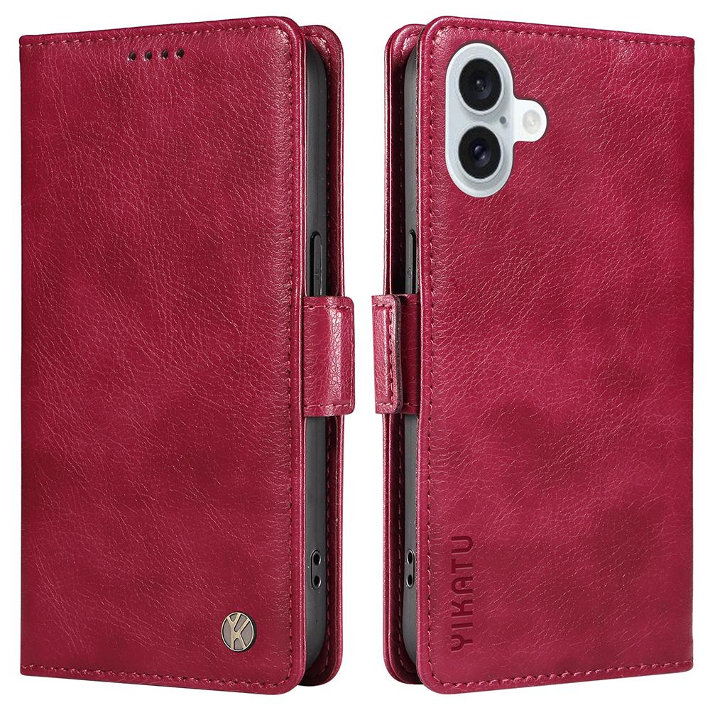 YIKATU YK-007 For iPhone 16 Plus Case Litchi Texture Wallet PU Leather Flip Phone Cover