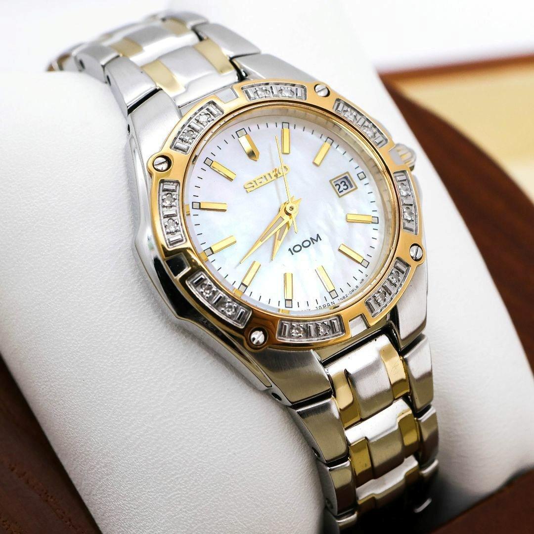 

[USED] Working SEIKO Women s Watch with Diamond Bezel and Shell Dial 100M979