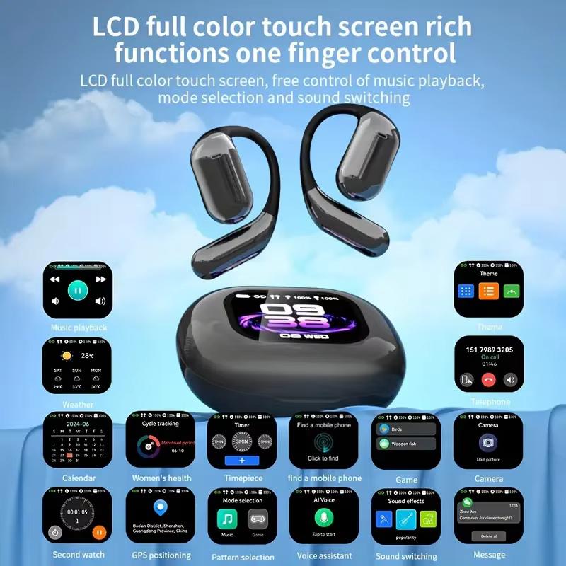 Cuffie Q16Pro V5.4 Bluetooth Auricolari Wireless Sportivi Cancellazione del Rumore Impermeabili Ganci per l'orecchio Auricolare Schermo Touch Intelligente