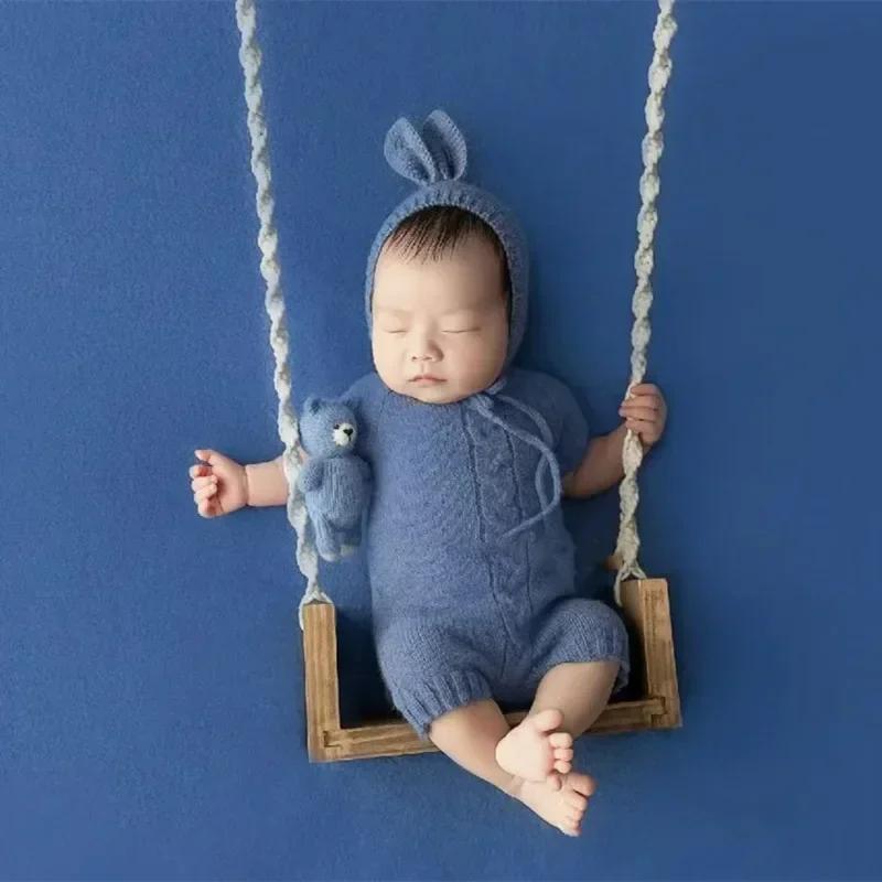 

Newborn Photo Props Wooden Furniture Handmade Weave Swing Chair Baby Hammock Studio Shooting Commemoration Accessory Tool коричневий