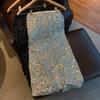 Women's High-Waisted Silver Sequin Midi Skirt, Autumn, Hip-Hugging, Slimming Design with Slit