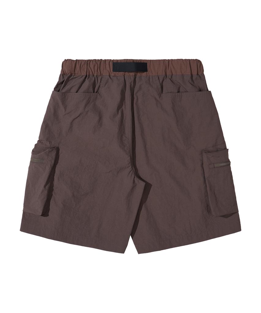 Kallapataleu Nylon Belted Back Out Pocket Cargo Pocket Shorts - Brown
