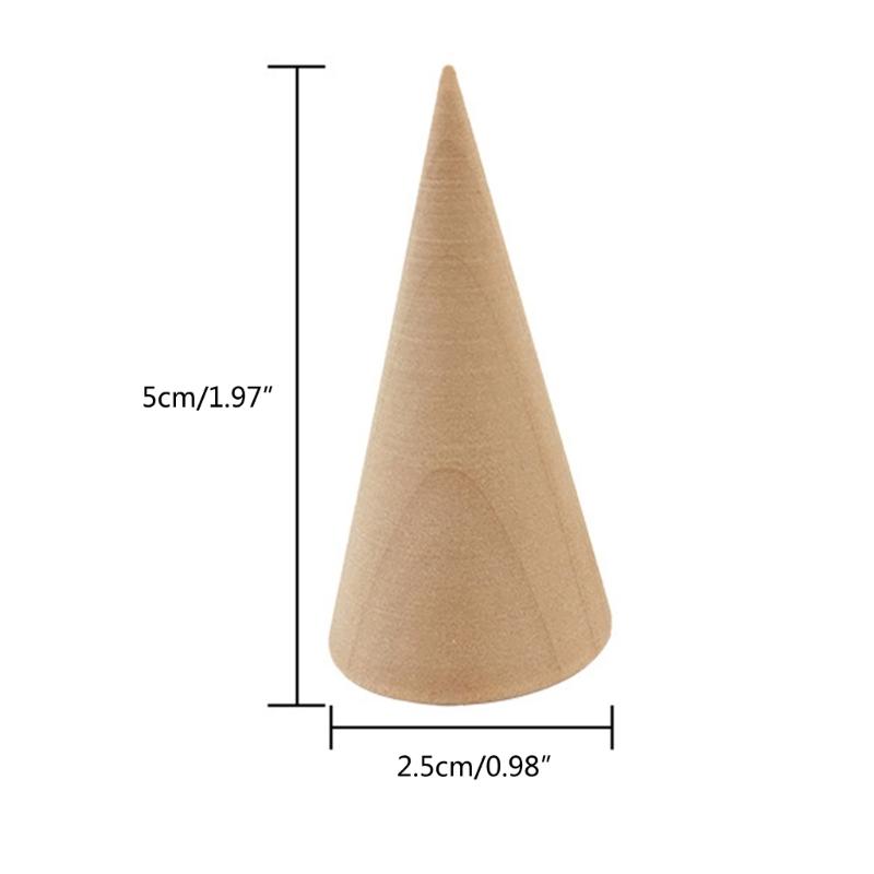 5Pcs Simple Solid Wood Rings Display Stand Organizer Cone Shape Jewelry Display Rack Finger Trinket Stand Showcase