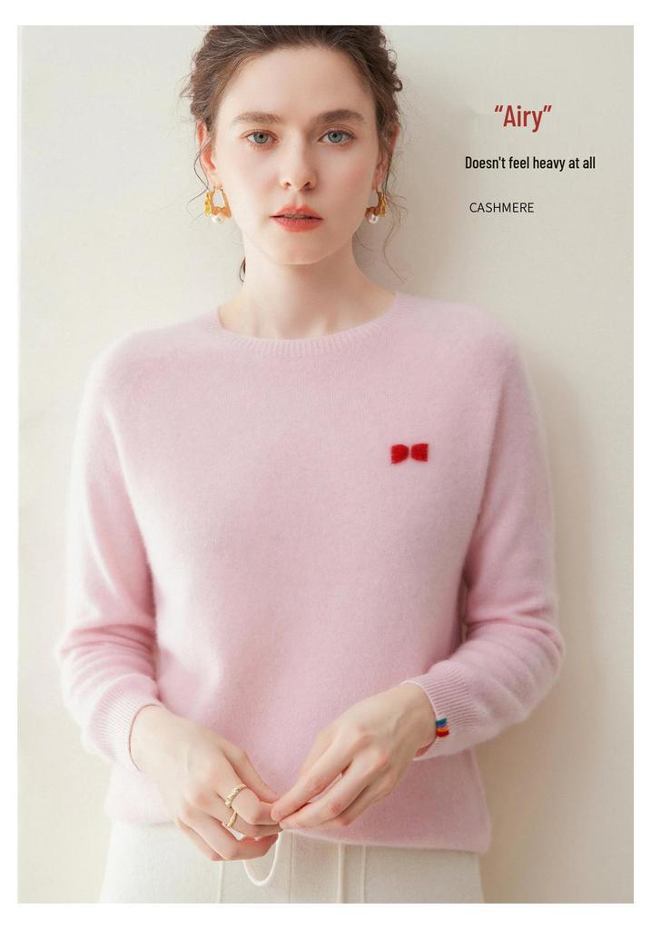 Women's 100% Pure Cashmere Knit Long Sleeve Sweater - Soft & Loose Fit for Autumn and Winter.
