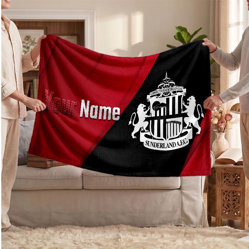 Sunderland FC Personalized Fleece Blanket With Football Logo, Custom Name Text Soft Warm Home Throw Blanket