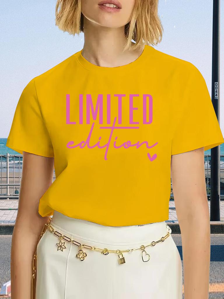 Stylish Limited Edition Crew Neck T-Shirt for Women - Soft Polyester & Spandex Blend Medium Stretch Short Sleeve All Season