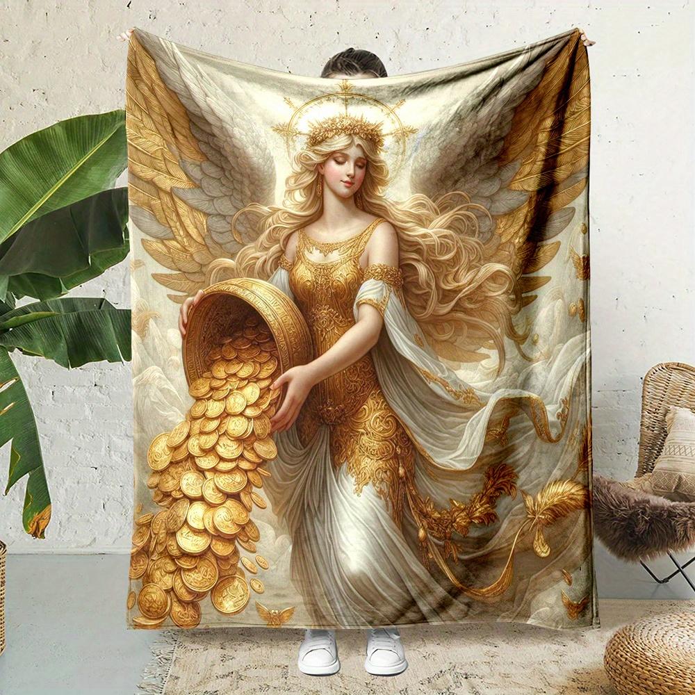 

Divine Golden Angel Blanket Reversible Flannel for Celestial Comfort Spiritual Gifts Ethereal Decor Elegance 75x100cm